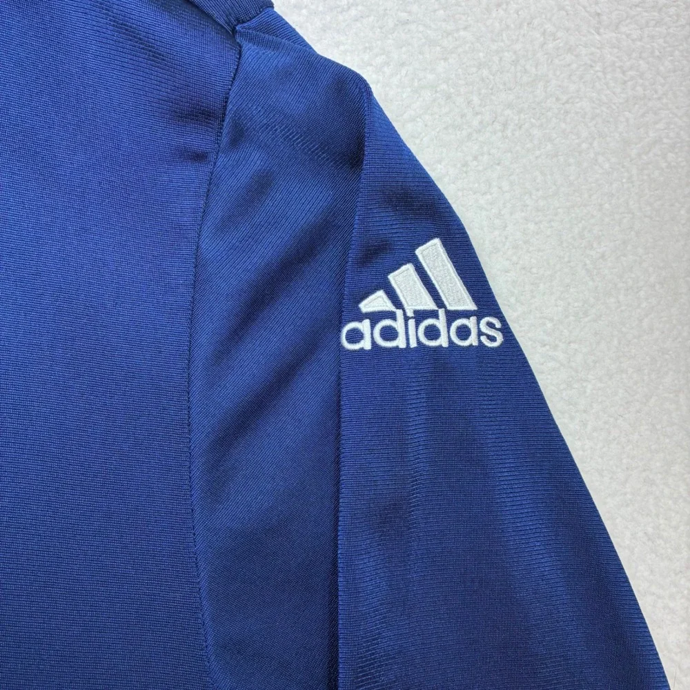Y2K Adidas Track Jacket Men L Blue Black Full Zip Silky Hoodie Vintage